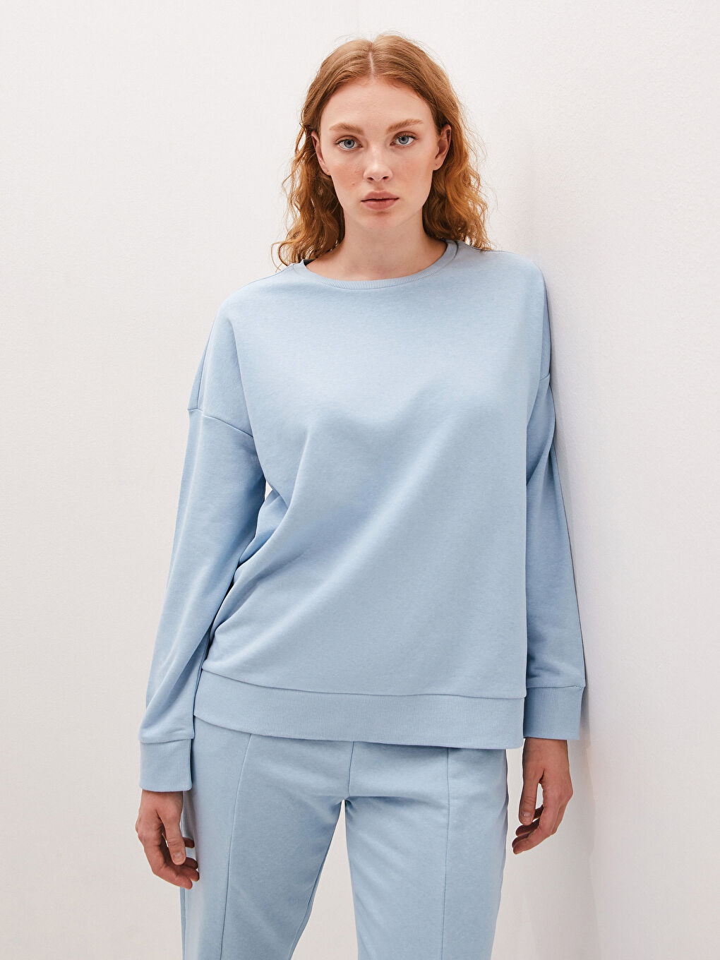 Mavi Bisiklet Yaka Düz Uzun Kollu Kadın Sweatshirt-2