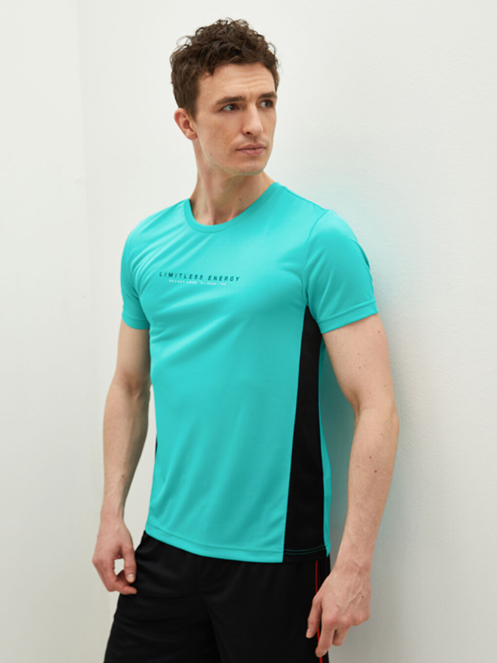 Yeşil Bisiklet Yaka Kısa Kollu Aktif Spor Erkek Tişört-1