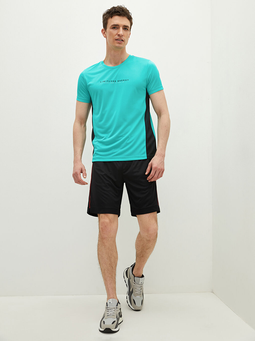 Yeşil Bisiklet Yaka Kısa Kollu Aktif Spor Erkek Tişört-2