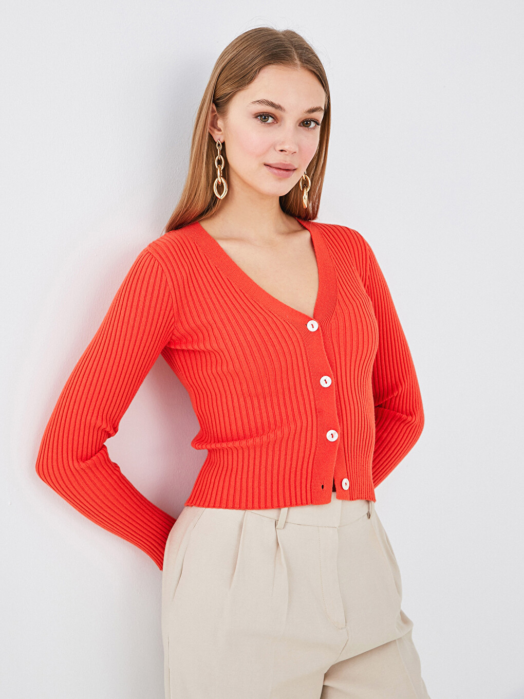 V Neck Straight Long Sleeve Women's Knitwear  Cardigan-1