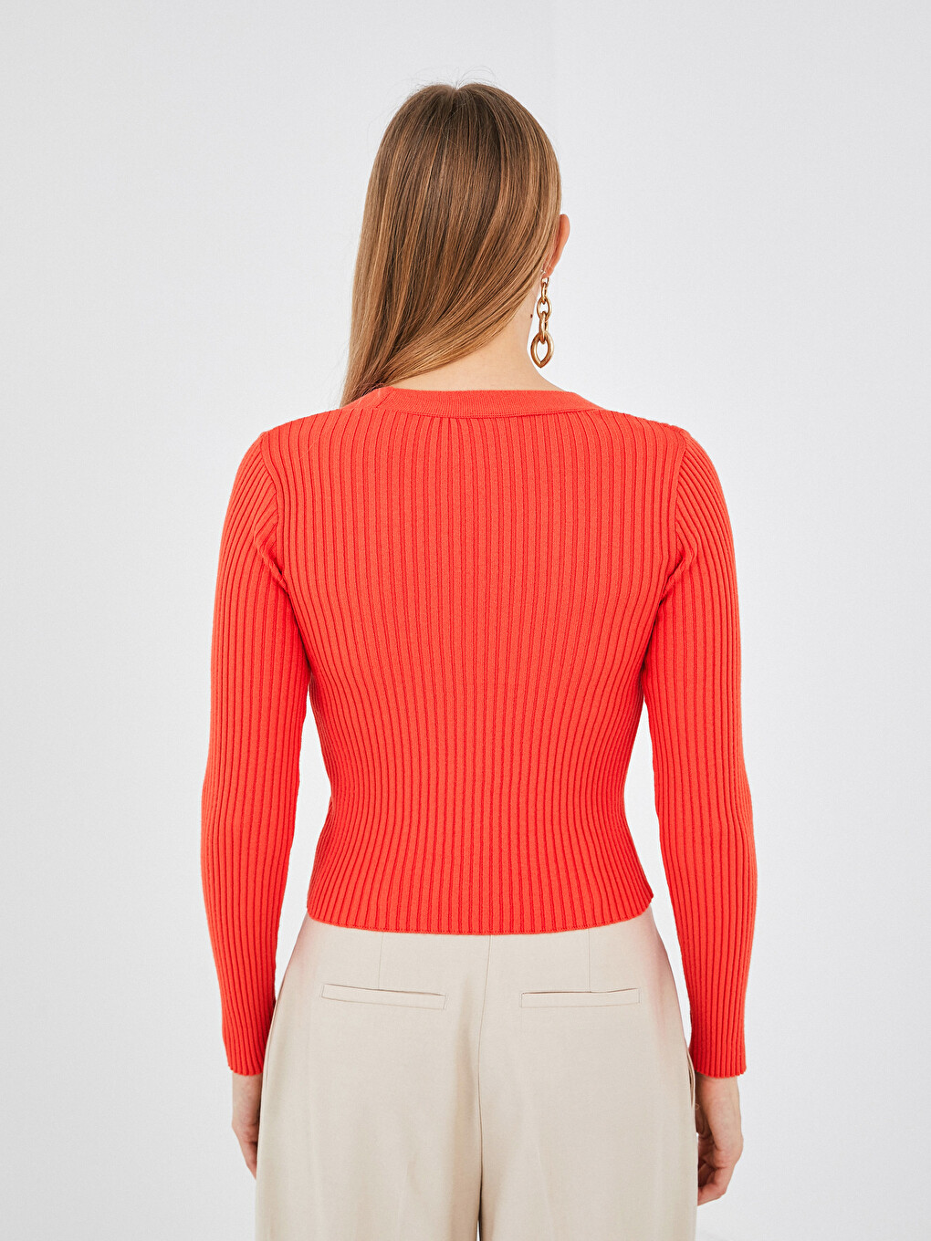 V Neck Straight Long Sleeve Women's Knitwear  Cardigan-4