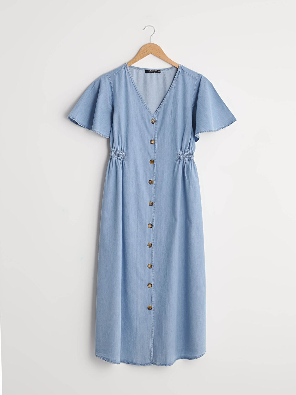 Rochie din Denim pentru Gravide din Bumbac, Decolteu în V, Închidere cu Nasturi, Mânecă Scurtă, Croială A-6