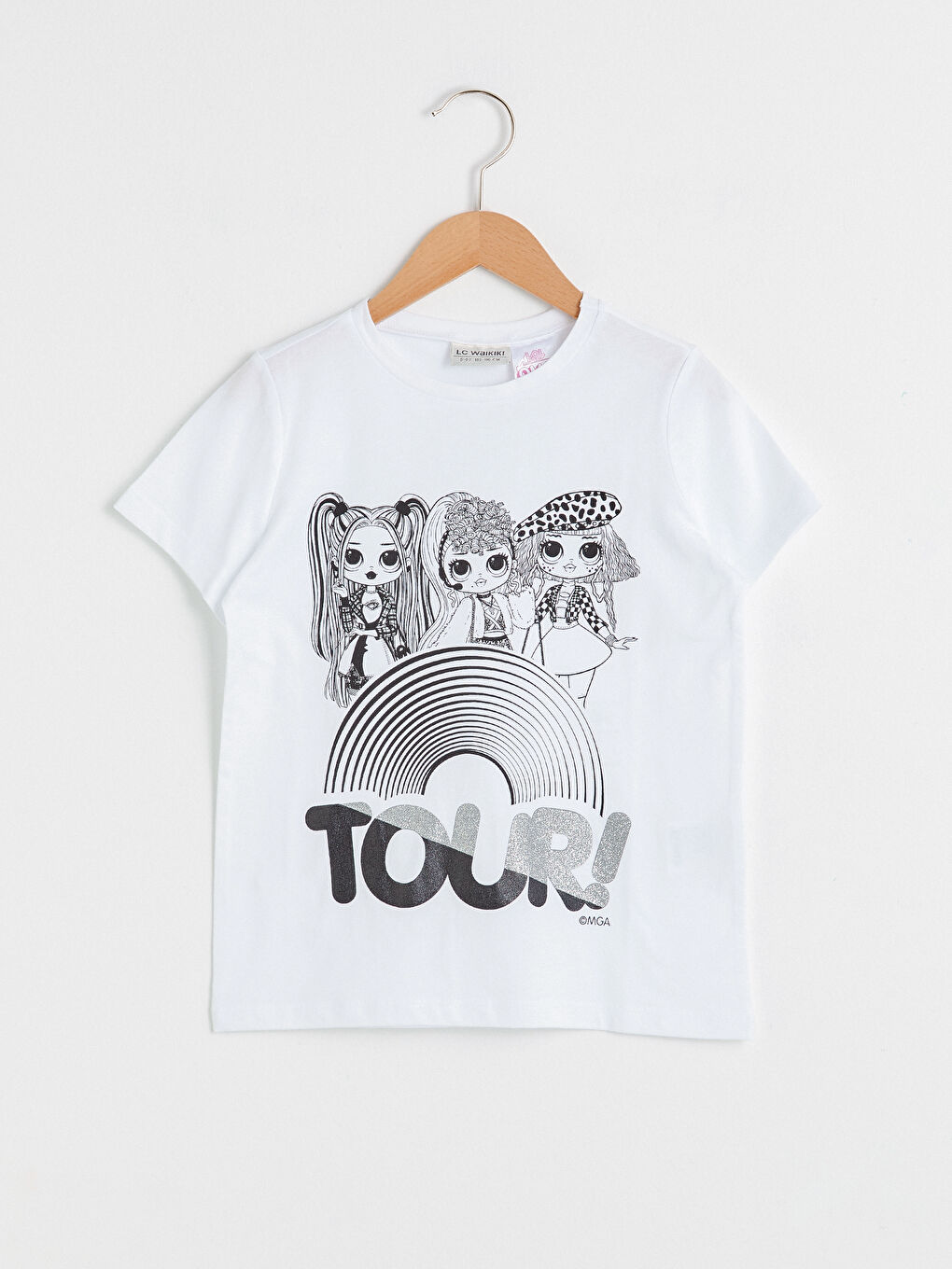 Beyaz Bisiklet Yaka LOL Surprise OMG Lisanslı Kısa Kollu Kız Çocuk Tişört