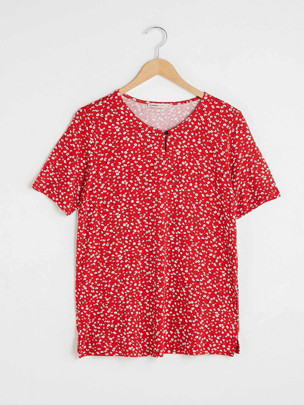 LCW Grace V-Neck Printed Short Sleeve Women's T-Shirt -S1CU34Z8-LTQ