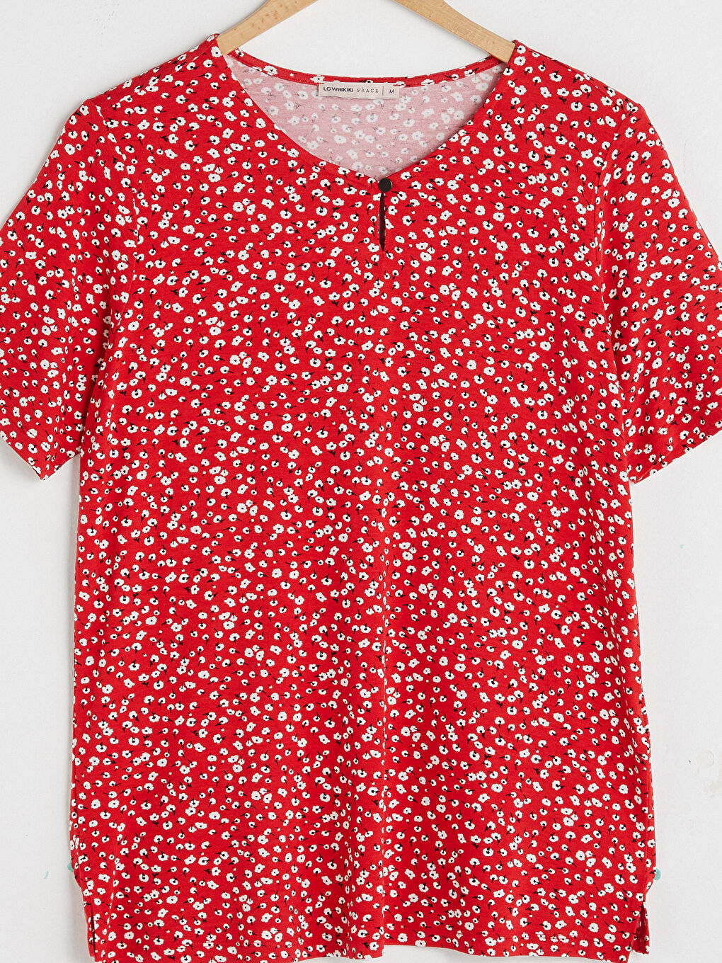 LCW Grace V-Neck Printed Short Sleeve Women's T-Shirt -S1CU34Z8-LTQ