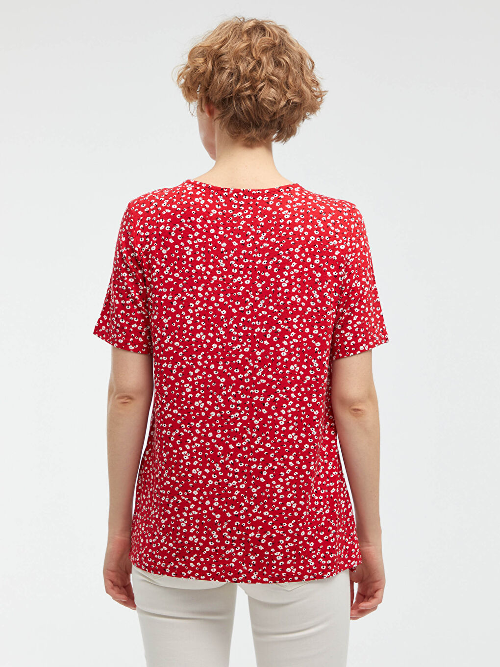 LCW Grace V-Neck Printed Short Sleeve Women's T-Shirt -S1CU34Z8-LTQ