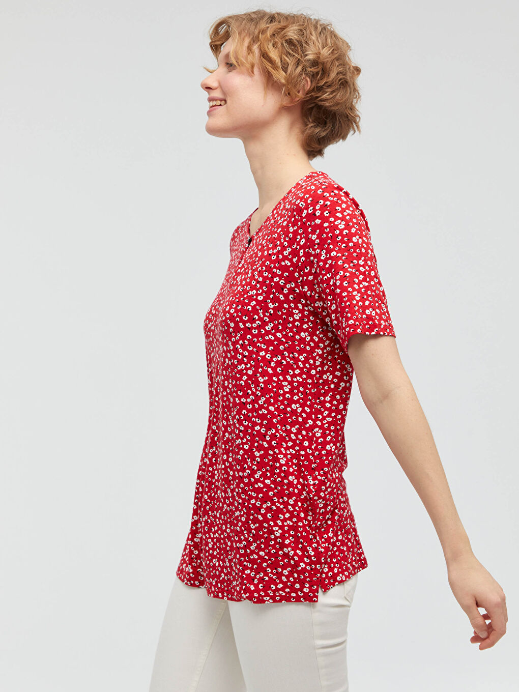 LCW Grace V-Neck Printed Short Sleeve Women's T-Shirt -S1CU34Z8-LTQ