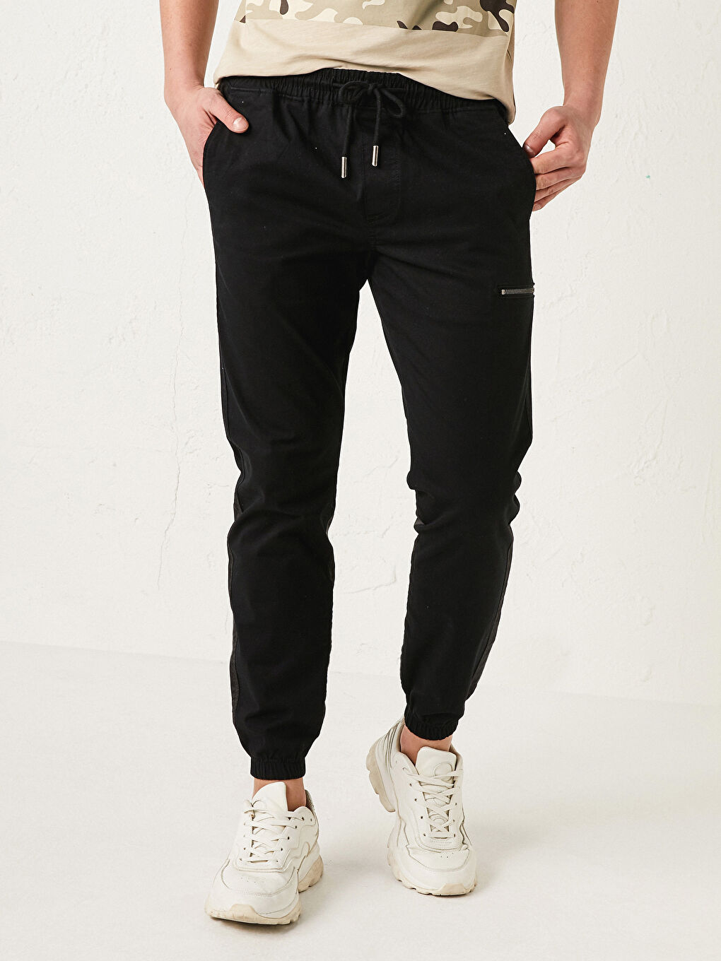 Siyah Slim Fit Gabardin Erkek Jogger Pantolon-2