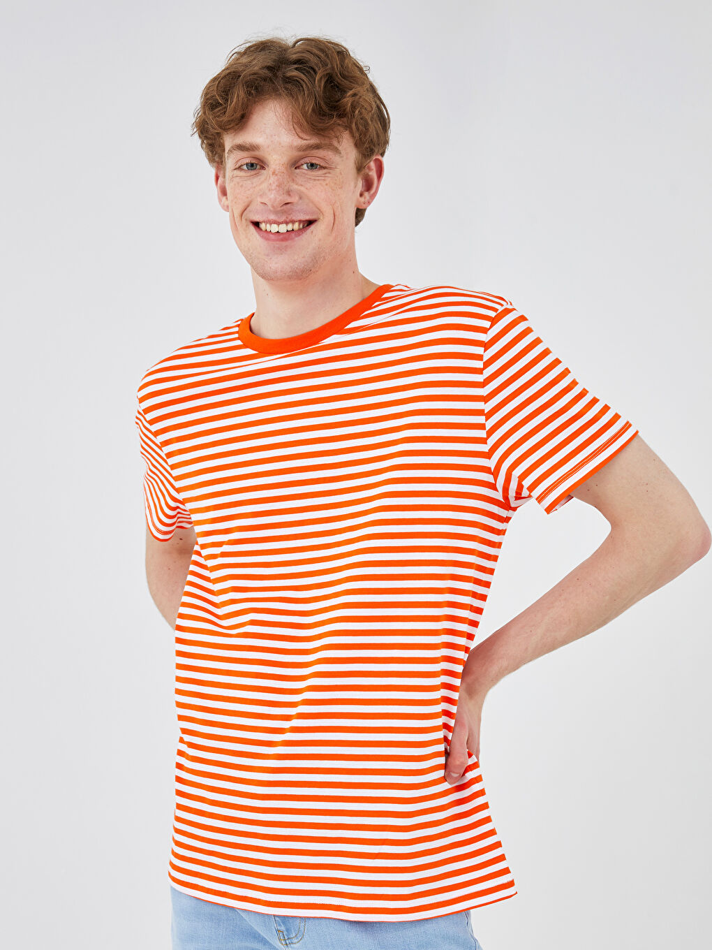 Crew Neck Short Sleeve Striped Jersey Men's T-Shirt-5