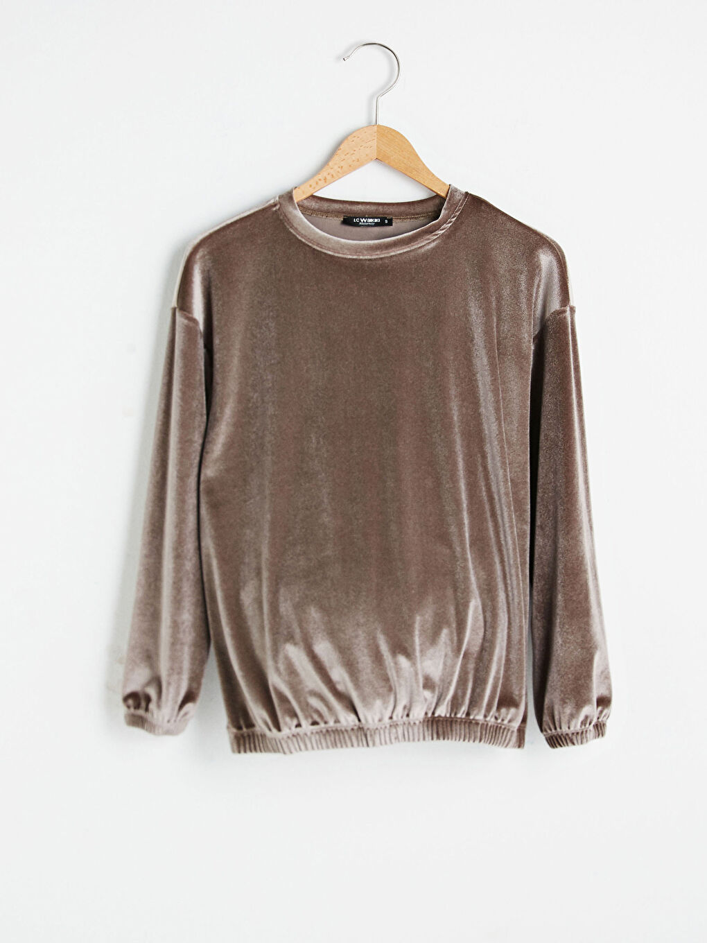 LCWAIKIKI Maternity Gri Bisiklet Yaka Düz Uzun Kollu Kadife Hamile Sweatshirt - 5