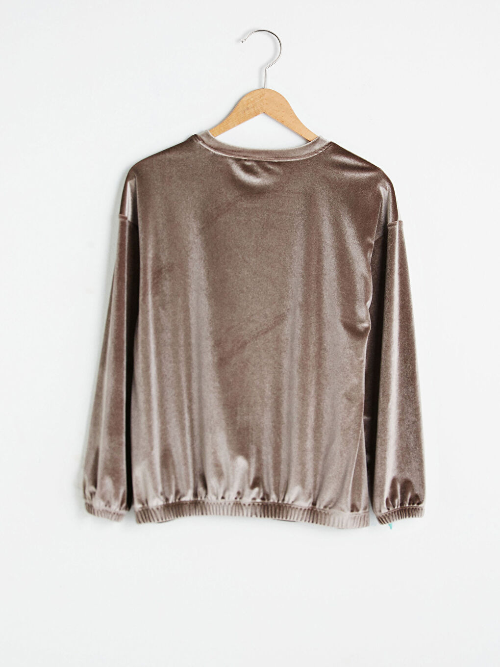 LCWAIKIKI Maternity Gri Bisiklet Yaka Düz Uzun Kollu Kadife Hamile Sweatshirt - 6