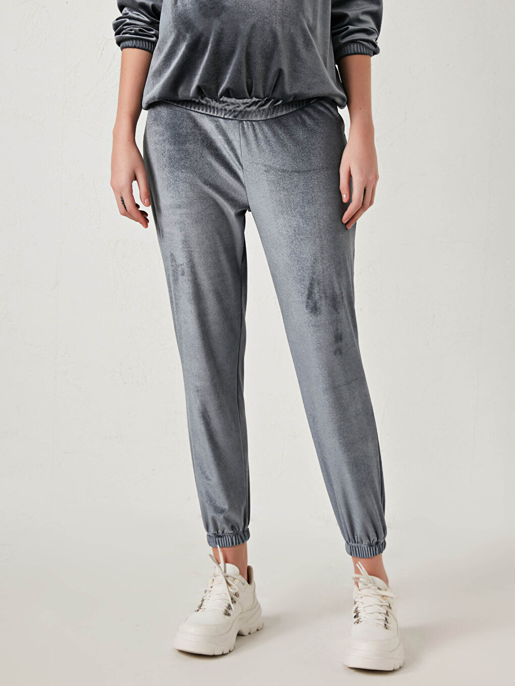 Beli Lastikli Kadife Hamile Eşofman Alt-2