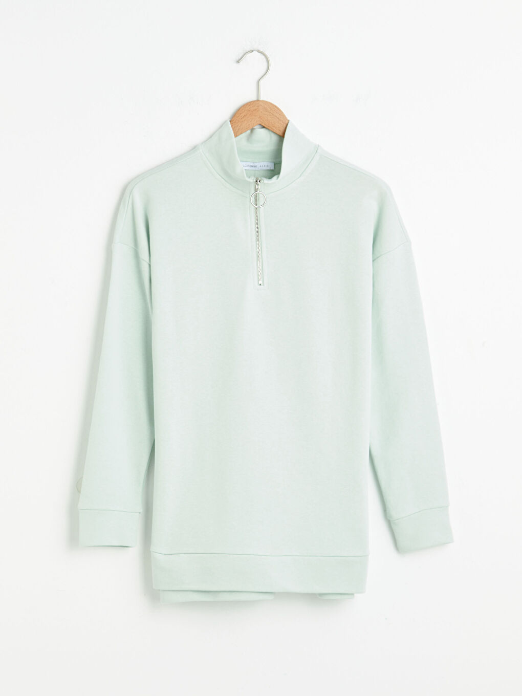 Yeşil Dik Yaka Düz Uzun Kollu Kadın Sweatshirt-5