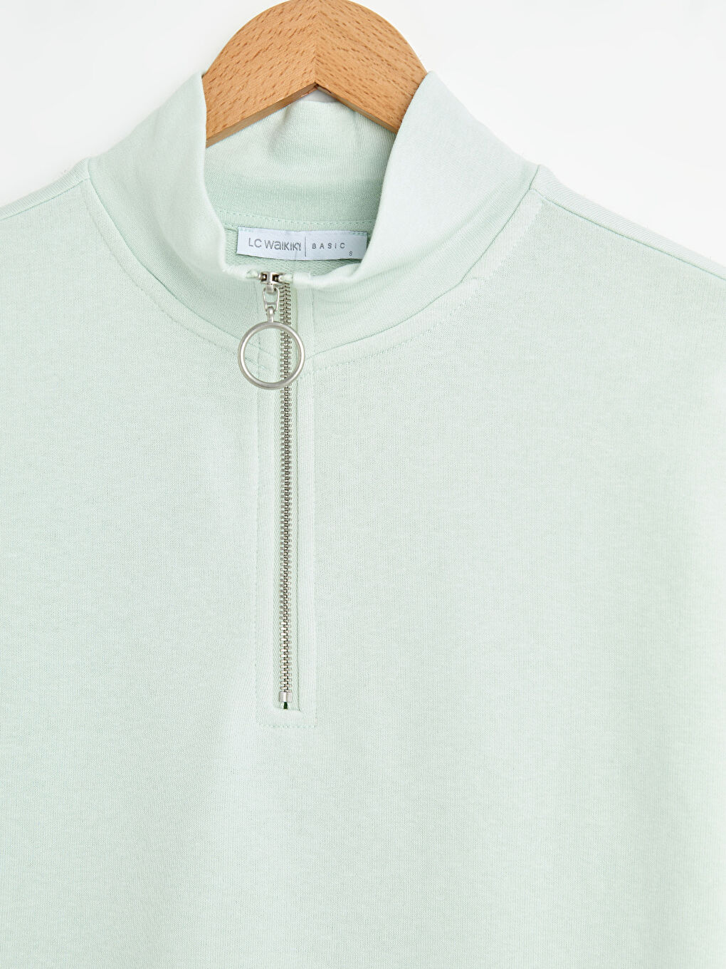 Yeşil Dik Yaka Düz Uzun Kollu Kadın Sweatshirt-6