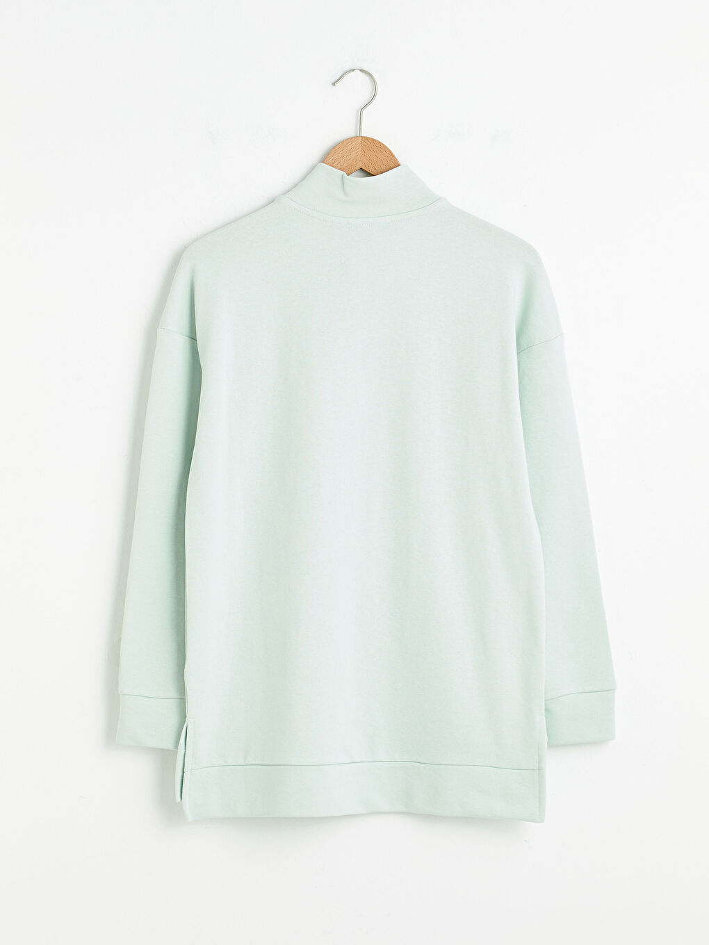 Yeşil Dik Yaka Düz Uzun Kollu Kadın Sweatshirt-7