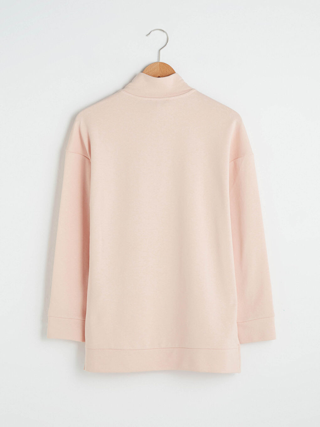 Pembe Dik Yaka Düz Uzun Kollu Kadın Sweatshirt-11
