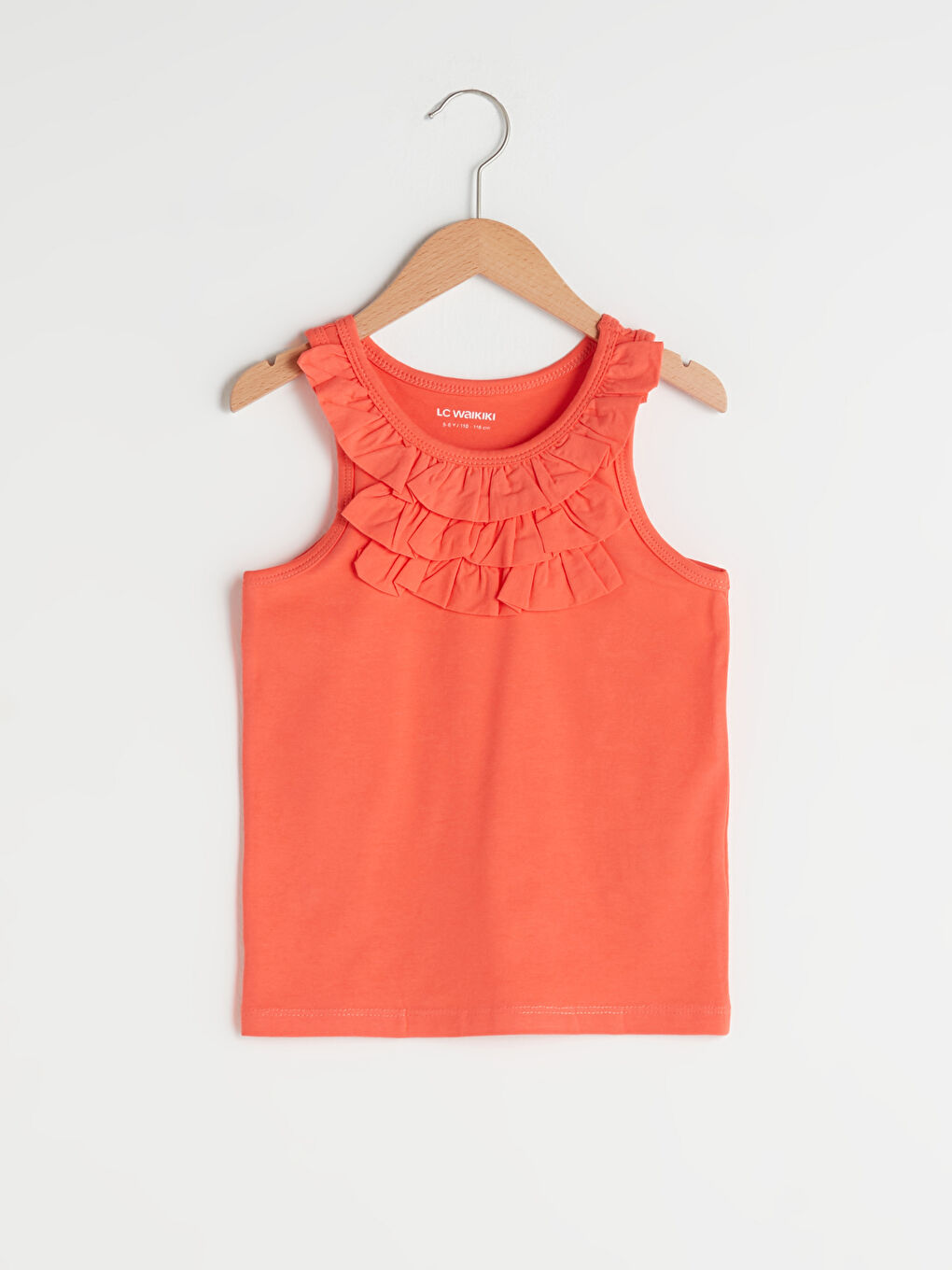 Mercan Bisiklet Yaka Basic Fırfır Detaylı Kız Çocuk Atlet