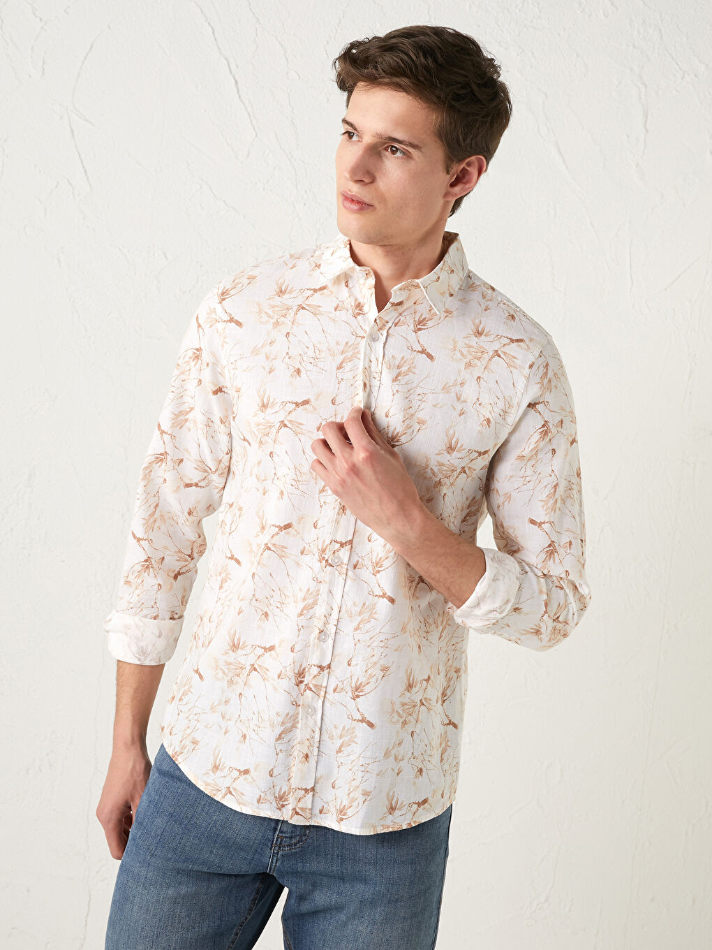 Slim Fit Long Sleeve Patterned Poplin Men's Shirt-1