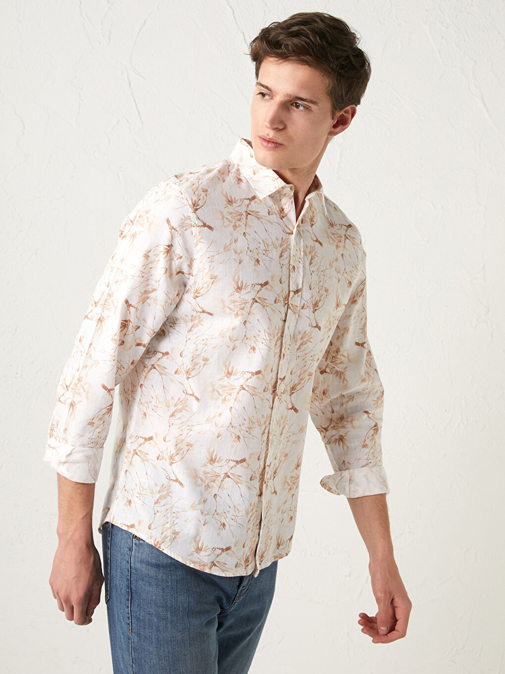 Slim Fit Long Sleeve Patterned Poplin Men's Shirt-2