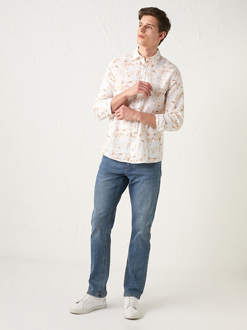 Slim Fit Long Sleeve Patterned Poplin Men's Shirt-3