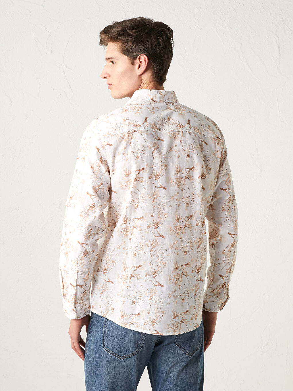 Slim Fit Long Sleeve Patterned Poplin Men's Shirt-5