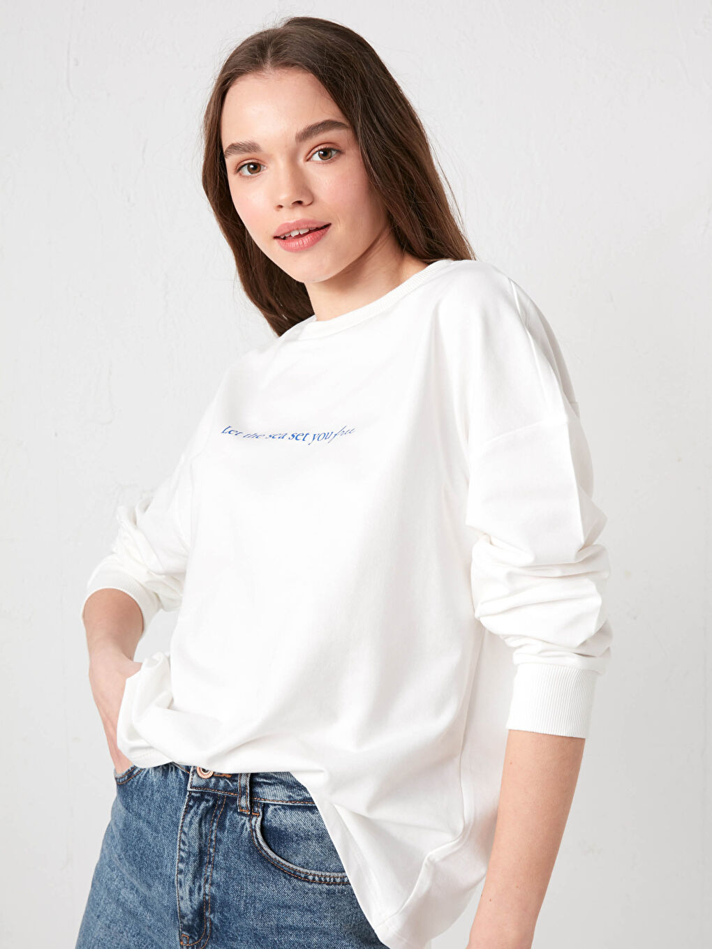 Crew Neck Printed Long Sleeve Women's Sweatshirt-5