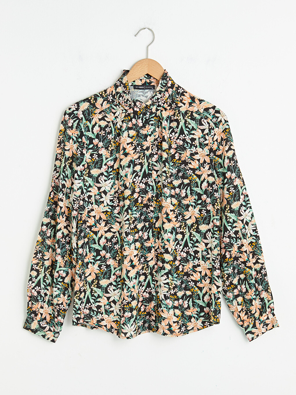 Chemise Femme à Col Volanté Imprimé Floral à Manches Longues en Viscose-5