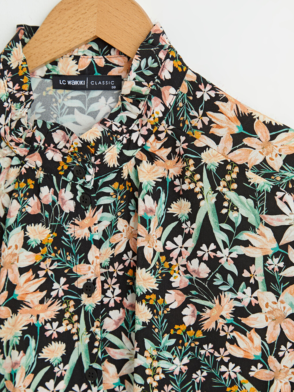 Chemise Femme à Col Volanté Imprimé Floral à Manches Longues en Viscose-6