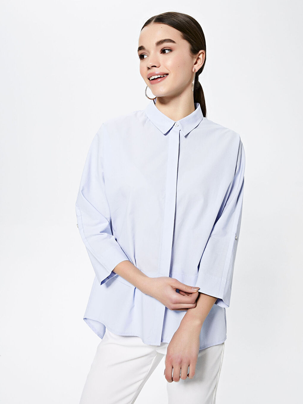 Chemise Popeline Pour Femmes à Patte de Boutonnage Invisible-1