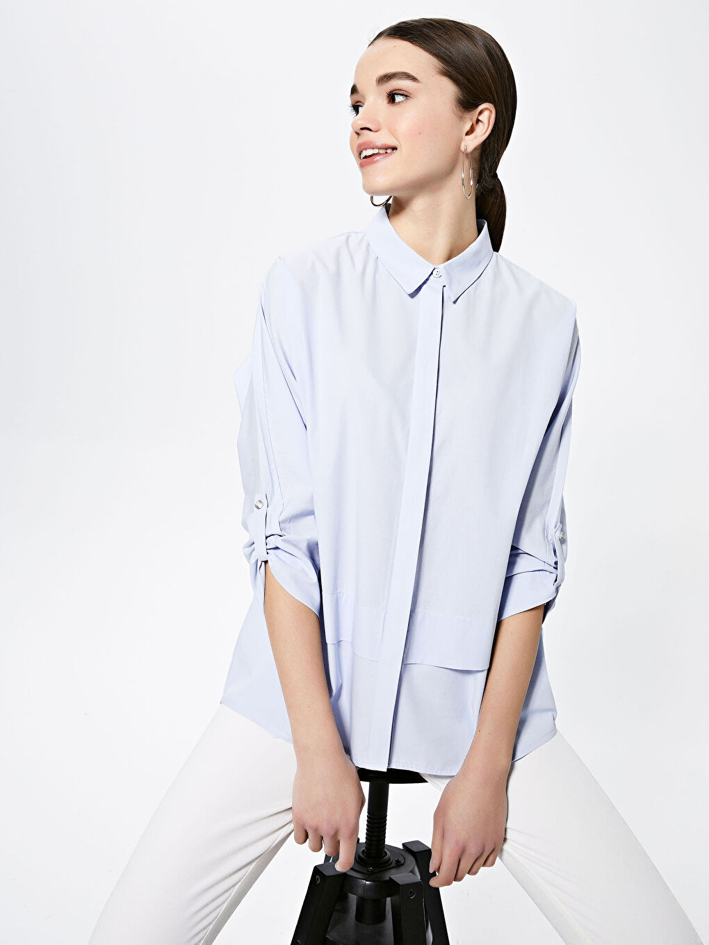 Chemise Popeline Pour Femmes à Patte de Boutonnage Invisible-2