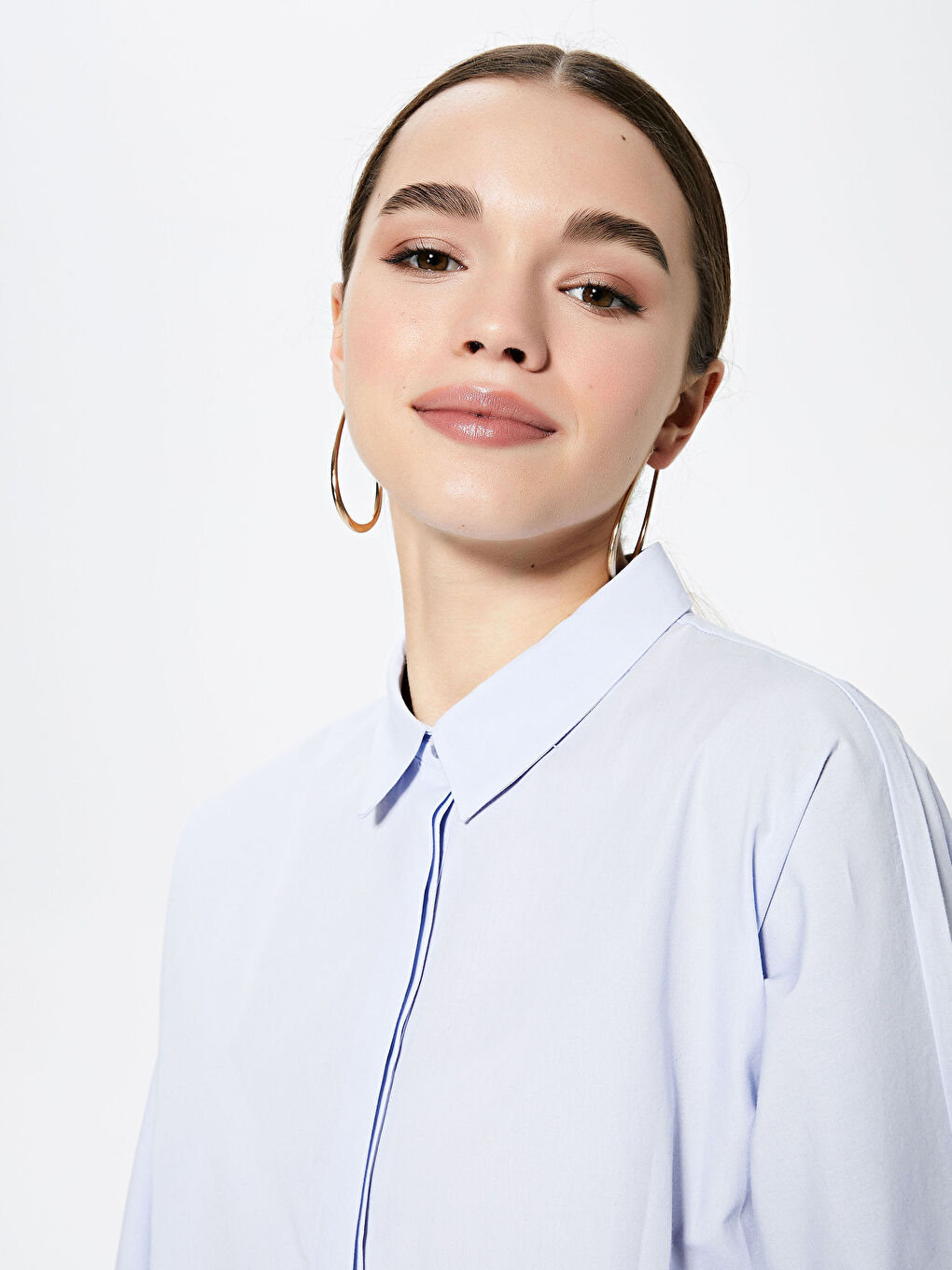 Chemise Popeline Pour Femmes à Patte de Boutonnage Invisible-3