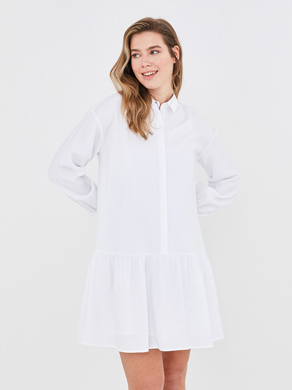 Shirt Neck Regular Long Sleeve Poplin Maternity Dress-3