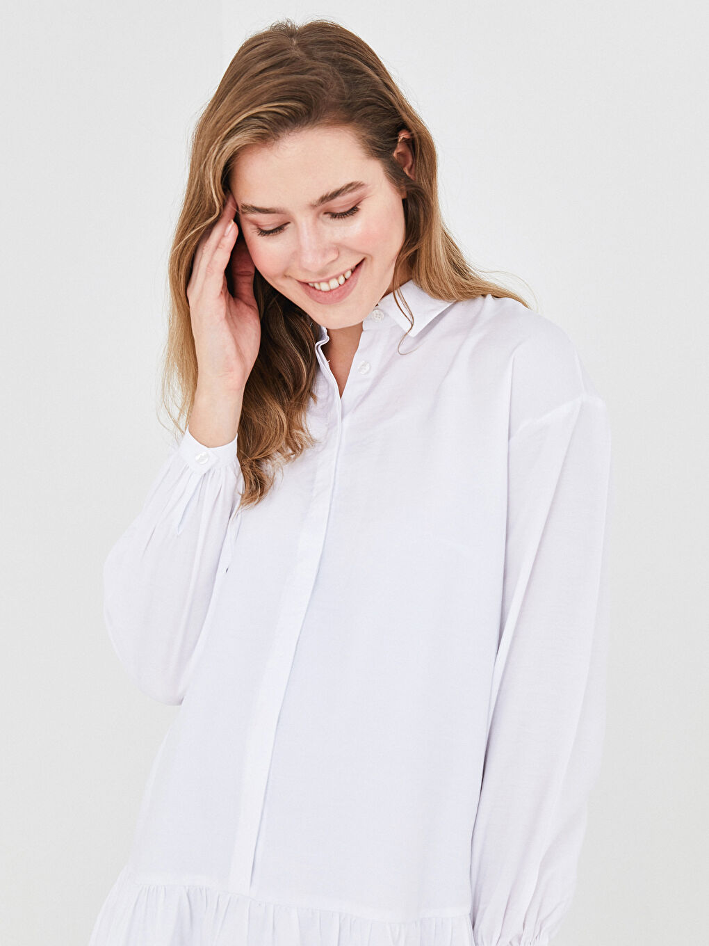 Shirt Neck Regular Long Sleeve Poplin Maternity Dress-6