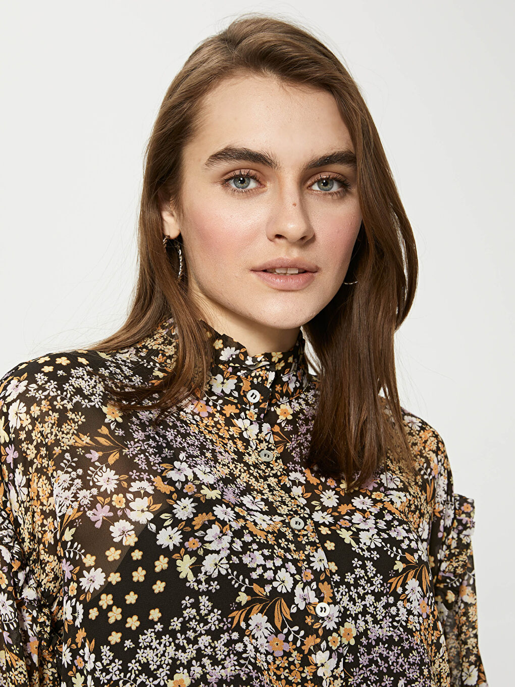 Chemise à Col Rond Imprimée à Manches Longues pour Femmes-2