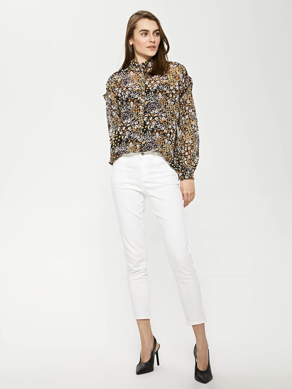 Chemise à Col Rond Imprimée à Manches Longues pour Femmes-3