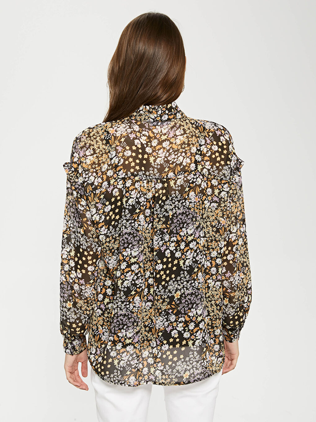 Chemise à Col Rond Imprimée à Manches Longues pour Femmes-4