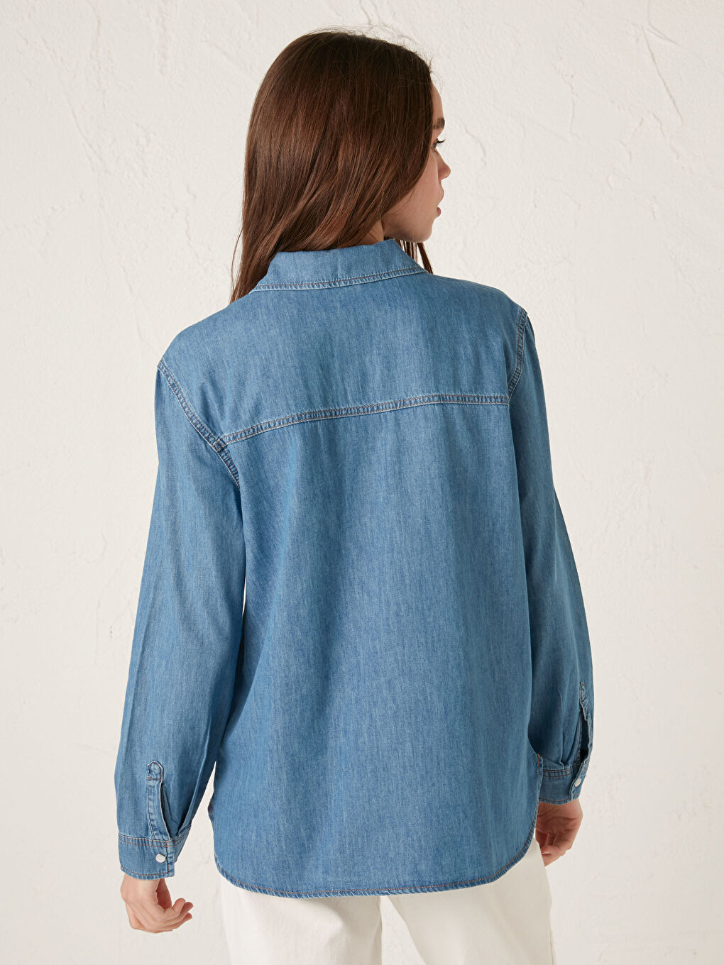 Pocket Detailed Straight Long Sleeve Women's Jean Shirt-2