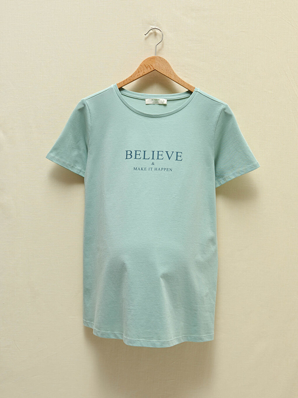 Yeşil Bisiklet Yaka Baskılı Kısa Kollu Hamile Tişört-9