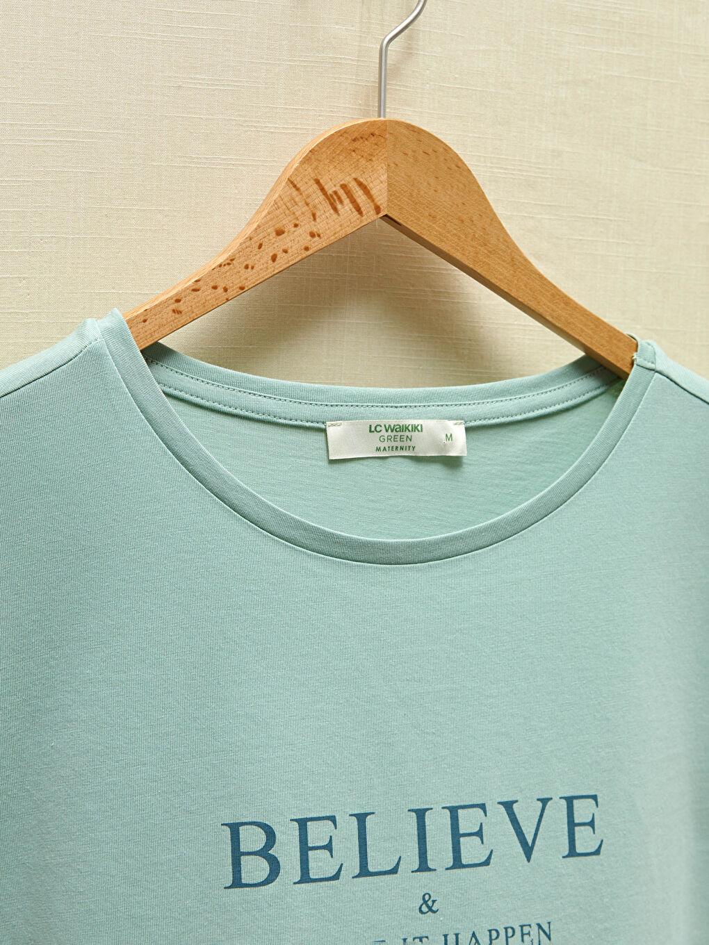 Yeşil Bisiklet Yaka Baskılı Kısa Kollu Hamile Tişört-11