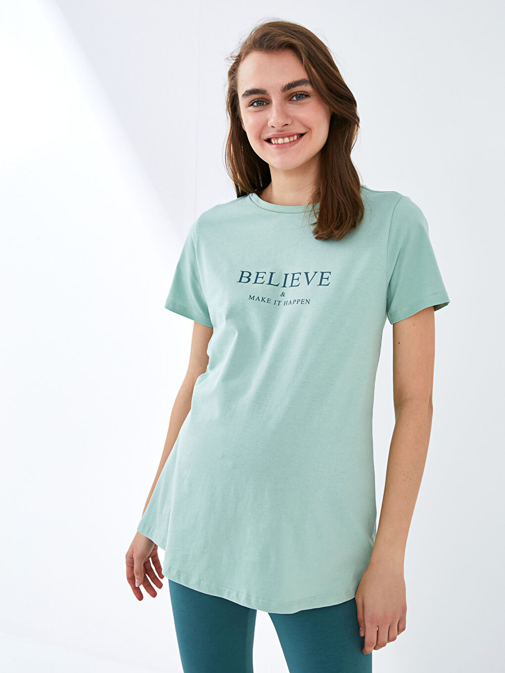 Yeşil Bisiklet Yaka Baskılı Kısa Kollu Hamile Tişört-2