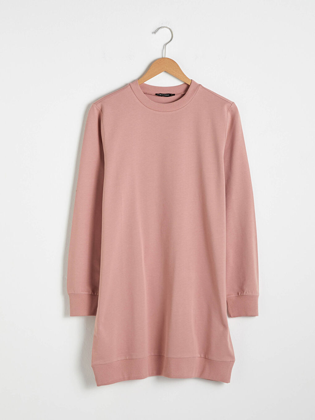 Pembe Bisiklet Yaka Pamuklu Kadın Sweatshirt Tunik-5