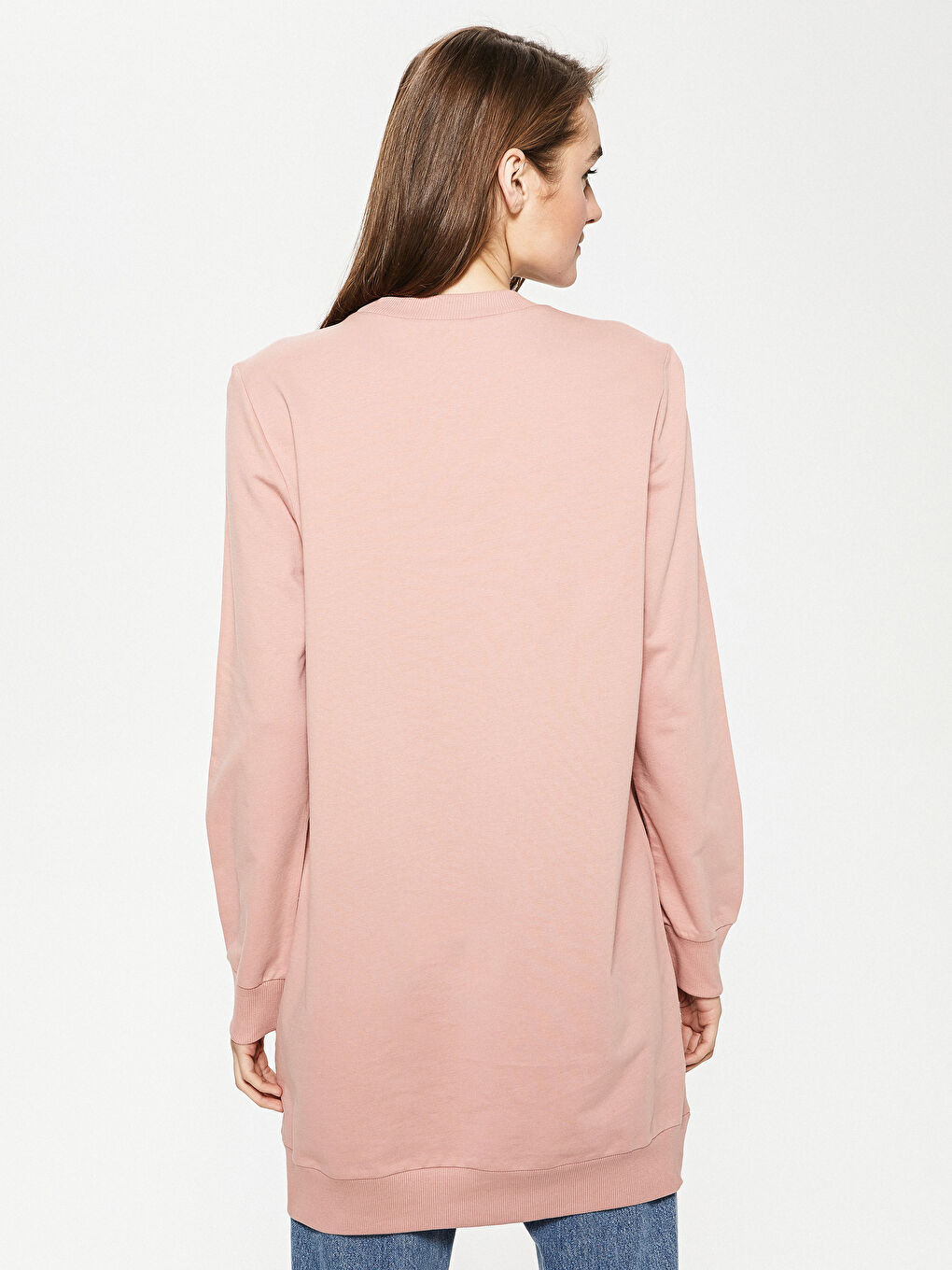 Pembe Bisiklet Yaka Pamuklu Kadın Sweatshirt Tunik-3