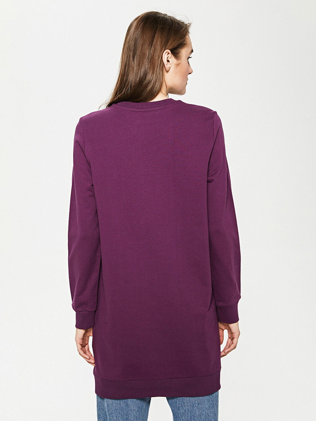 LCW Modest Crew Neck Cotton Women's Sweatshirt Tunic -S1DA08Z8-PMR