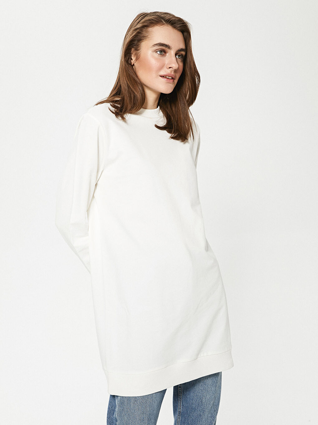 Dukserica tunika od pamuka sa okruglim izrezom za žene-4