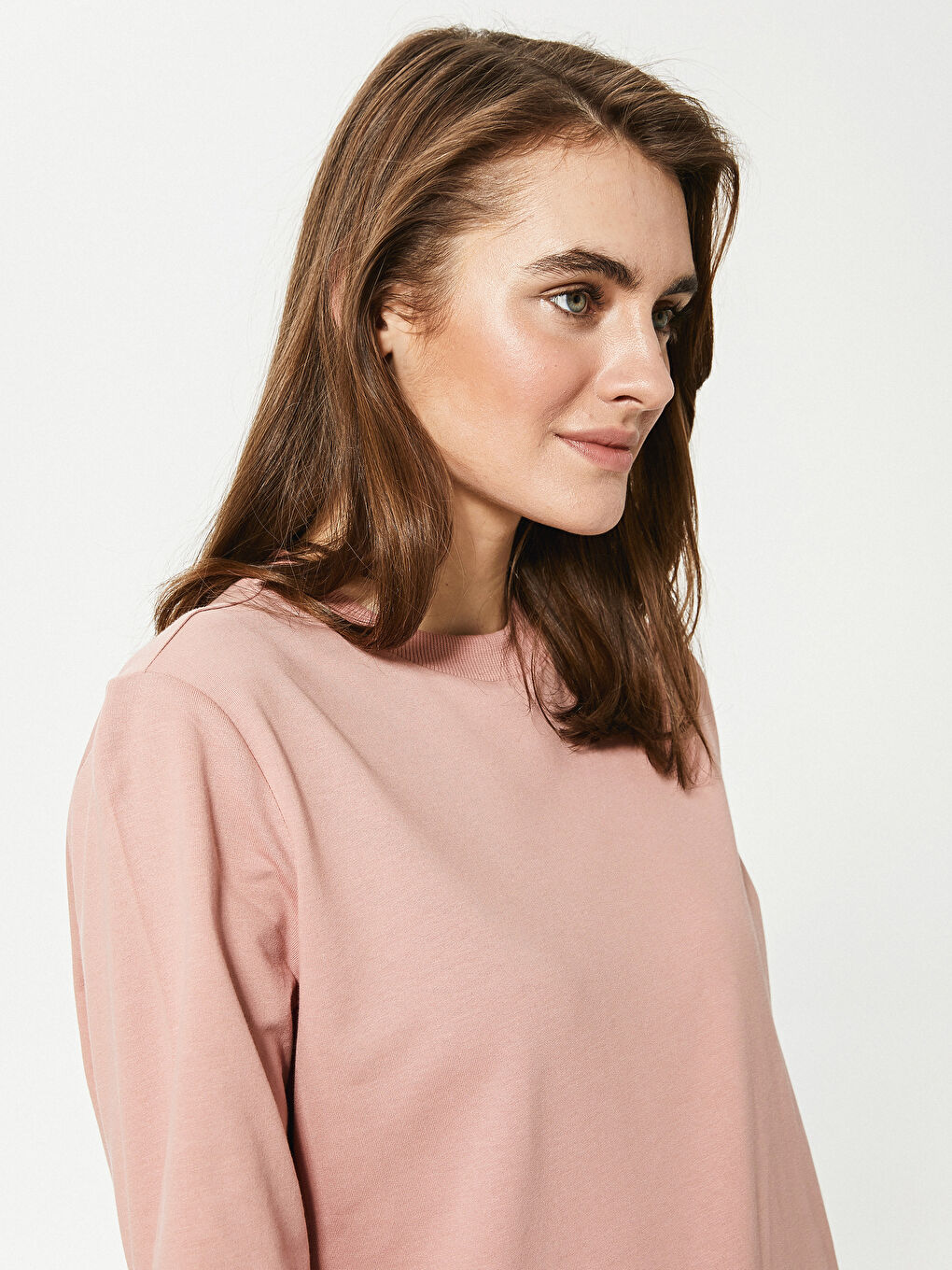 Pembe Bisiklet Yaka Pamuklu Kadın Sweatshirt Tunik-1