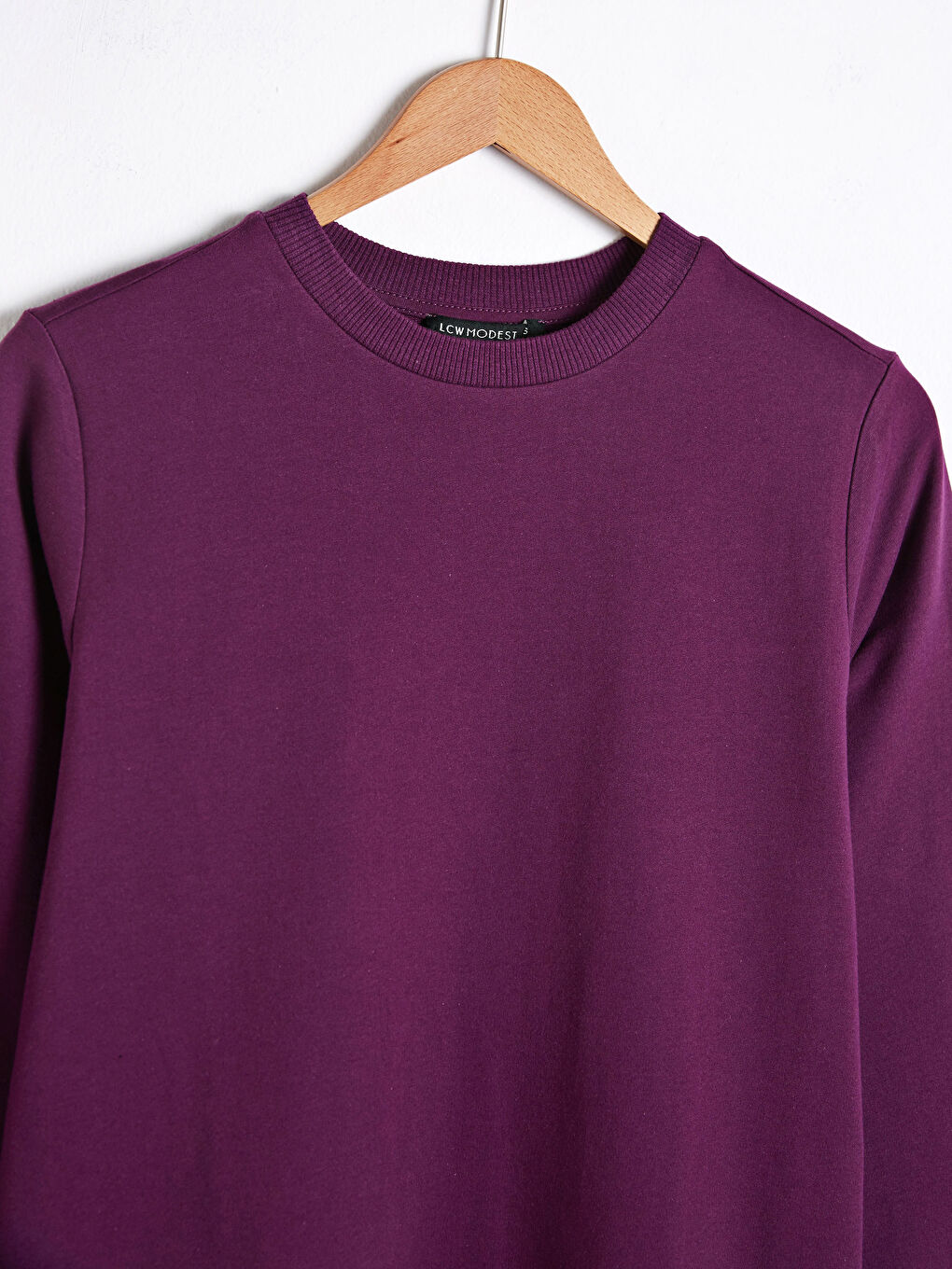 LCW Modest Crew Neck Cotton Women's Sweatshirt Tunic -S1DA08Z8-PMR