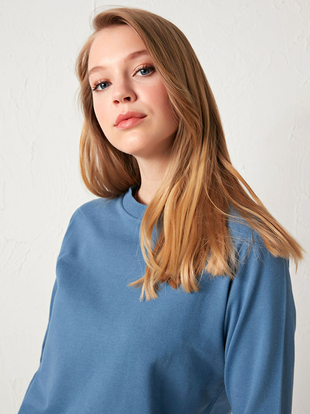 Mavi Bisiklet Yaka Pamuklu Kadın Sweatshirt Tunik-1