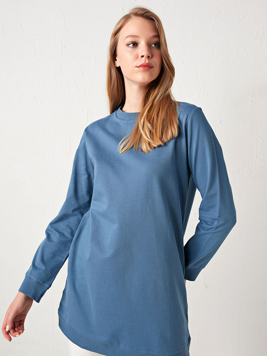 Mavi Bisiklet Yaka Pamuklu Kadın Sweatshirt Tunik-2