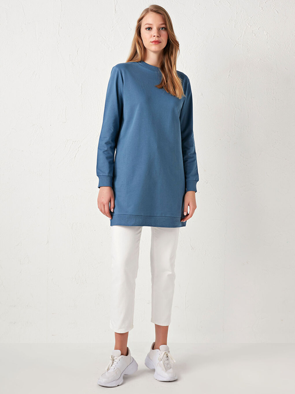 Mavi Bisiklet Yaka Pamuklu Kadın Sweatshirt Tunik-3