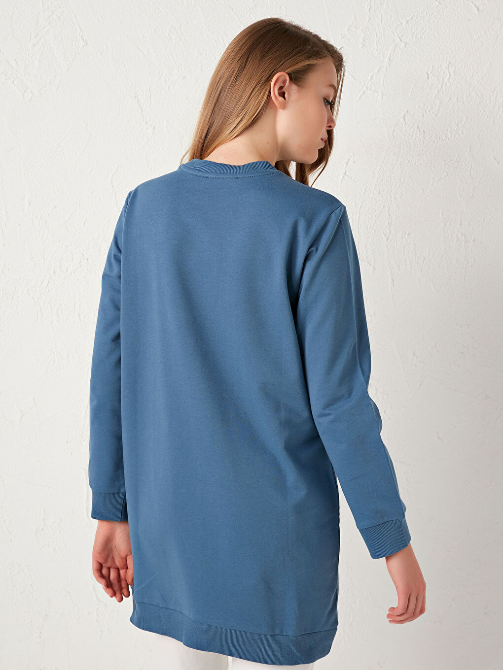 Mavi Bisiklet Yaka Pamuklu Kadın Sweatshirt Tunik-4